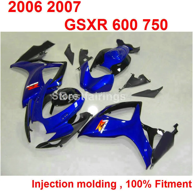 Kit carena per stampaggio ad iniezione personalizzato gratuito per SUZUKI GSXR600 GSXR750 2006 2007 blu nero GSXR 600 750 06 07 DF36