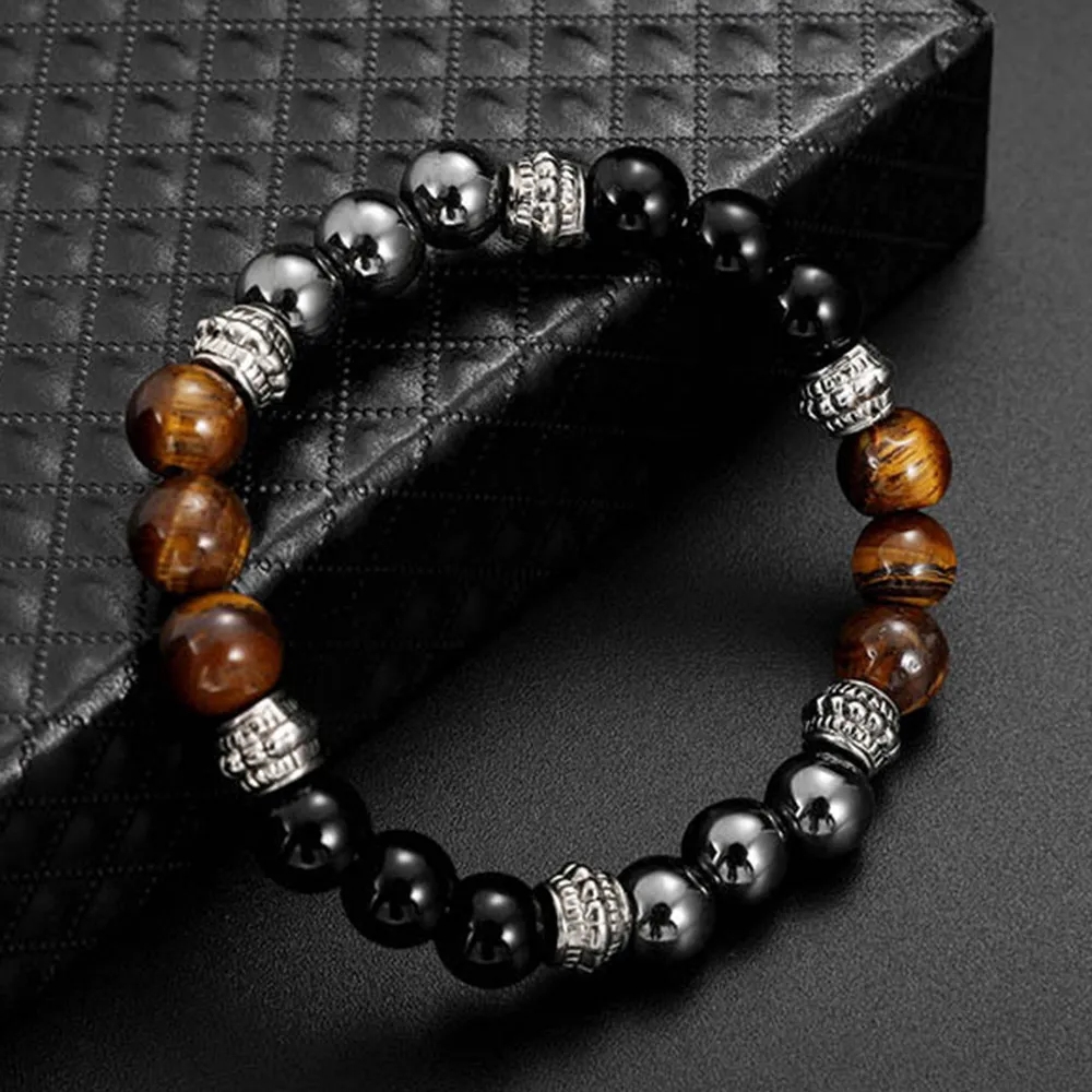 Vintage Black Magnet Natural Stone Crystal Beads Strand Bracelets Men Women Yoga Buddha Beaded Bracelet Jewelry