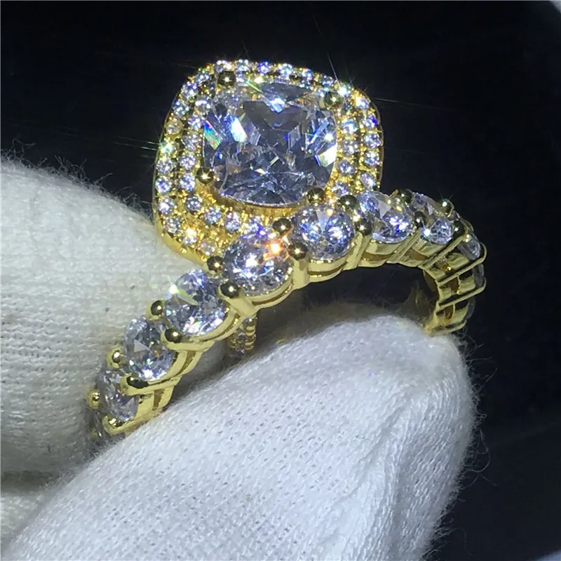 Bague de fiançailles pour amoureux de marque, ensemble de bagues de mariage en or jaune rempli d'argent 925 pour femmes et hommes, bijoux en zircon cz 3ct 5A