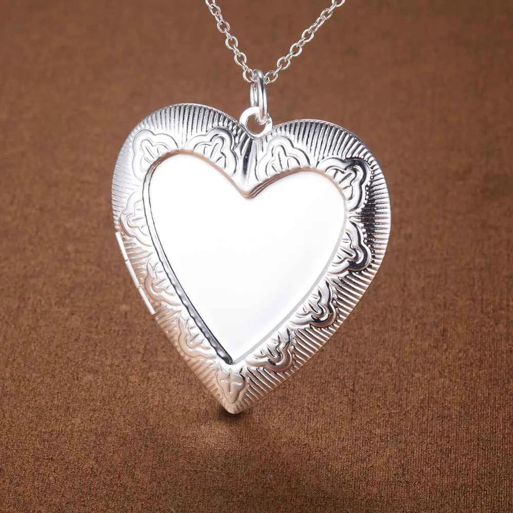 Factory Price Wholesale 925 Sterling Silver Plated Heart Pendant Locket Necklace Fashion Jewelry for Women Valentine's Day 