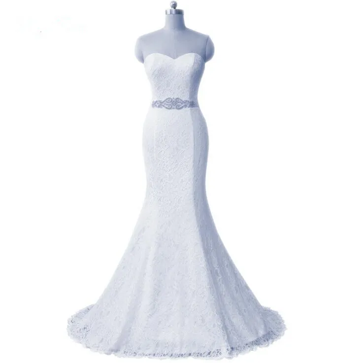 Robes de mariée sirène dentelle élégante robe de mariée plage pas cher avec ceinture en cristal moins de 100 $ Robe de Noiva Robe de Mariage