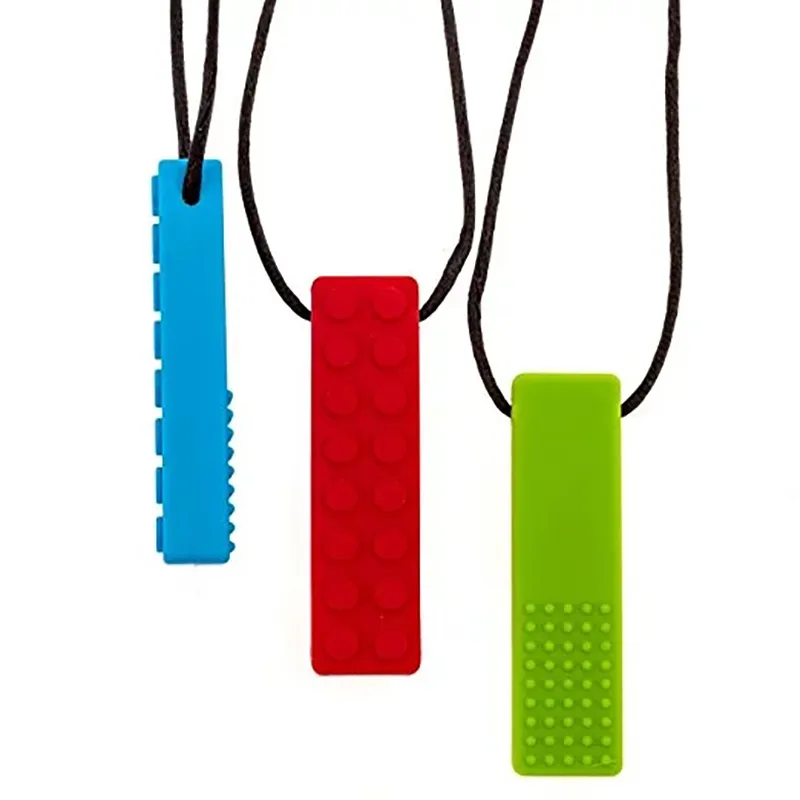 실리콘 씹는 벽돌 펜던트 목걸이 FDA 식품 학년 실리콘 젖니 목걸이 창조 벽돌 펜던트 씹을 수있는 장난감 목걸이 모양의