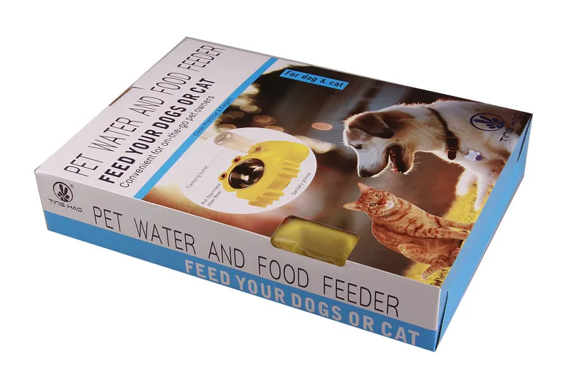 Protable Functional Stainless Steel pet water and food feeder pet automatic water bowl With Paper Retail package