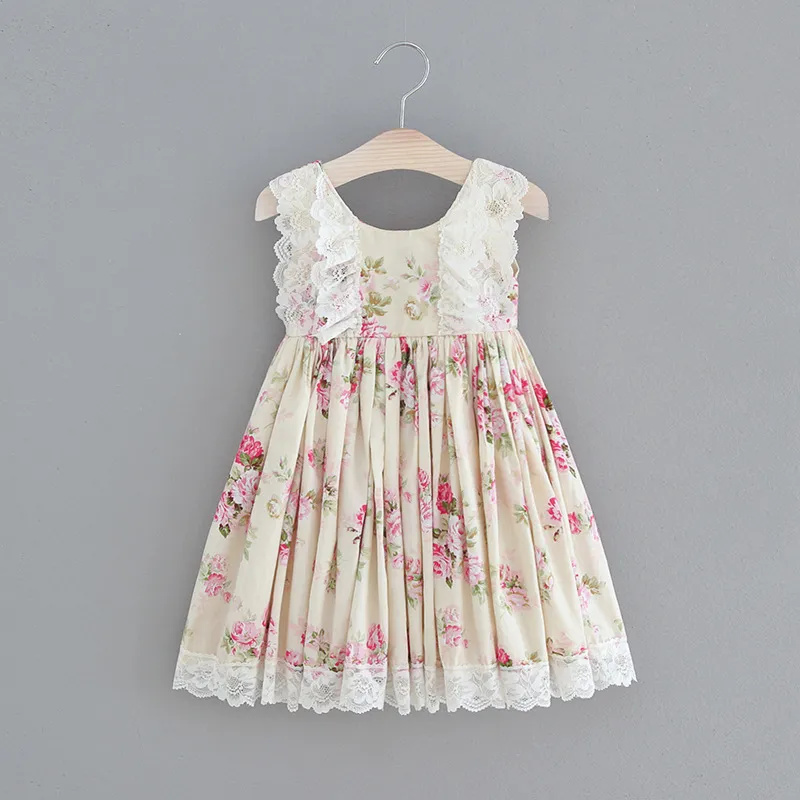 Baby Girls Floral Print Lace Ruffles Vestidos 2018 New Summer Party Dress Candy Color Cotton Fashion Western Cute Children Dress Z11