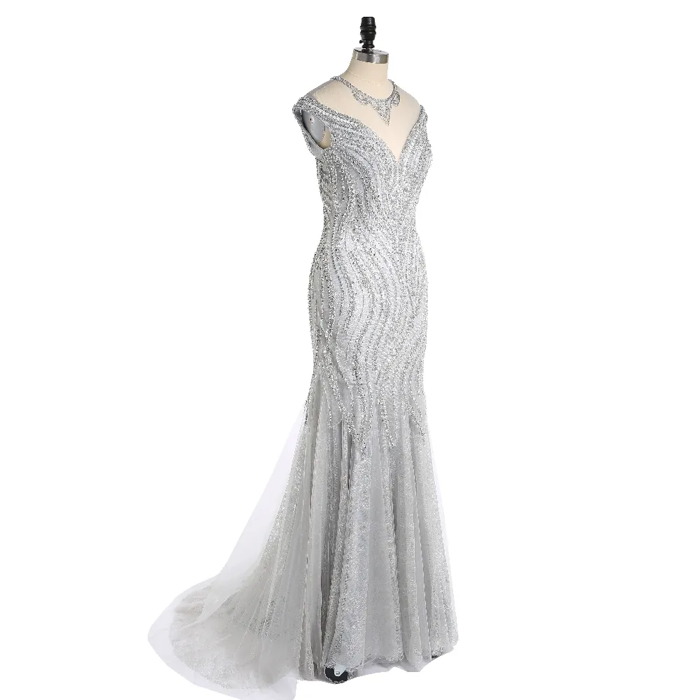 premium hand-beaded evening dress ASHLEYlauren 12013 Hand-Beaded Gown with Choker Detail main image 0