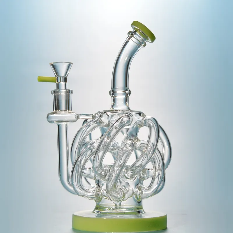 Super Cyclone Glass Recycler Dab Rig Purple Bong con 12 Recycler Tube Water Pipes Vortex Recycler Glass Water Bong 14mm Joint Oil Rigs