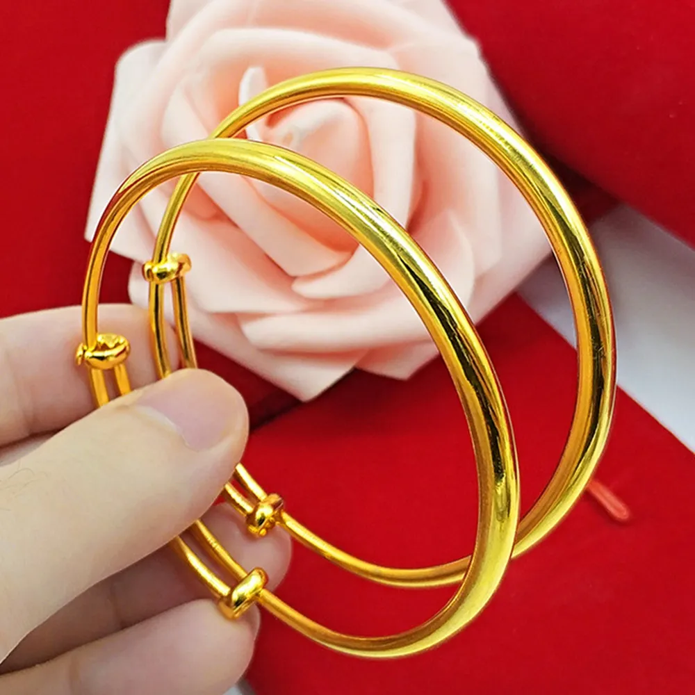 2 pezzi 1 paio Bracciale rigido da donna liscio Bracciale rigido regolabile in oro giallo 18 carati massiccio Gioielli di moda in stile classico289z