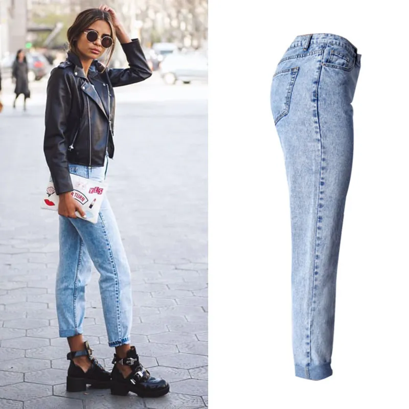 2017, the latest, fashion trends, Europe and the United States women`s BF street snow high waist loose straight denim trousers have a large size of nine pants new clothes, (3)
