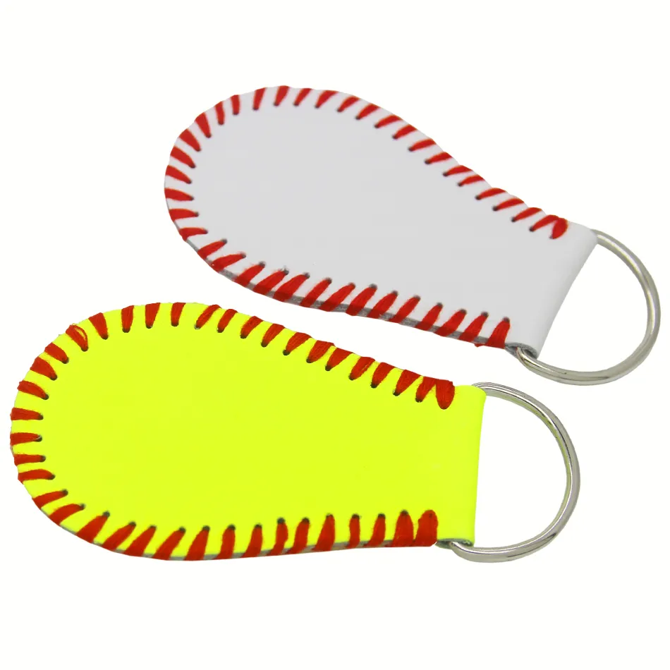 hotsaleusa Softball Sunny Gestickte gelbe Geschenke für Grils aus echtem Leder mit weißem Baseball-Sportsaison-Schmuck-Schlüsselanhänger aus echtem Leder