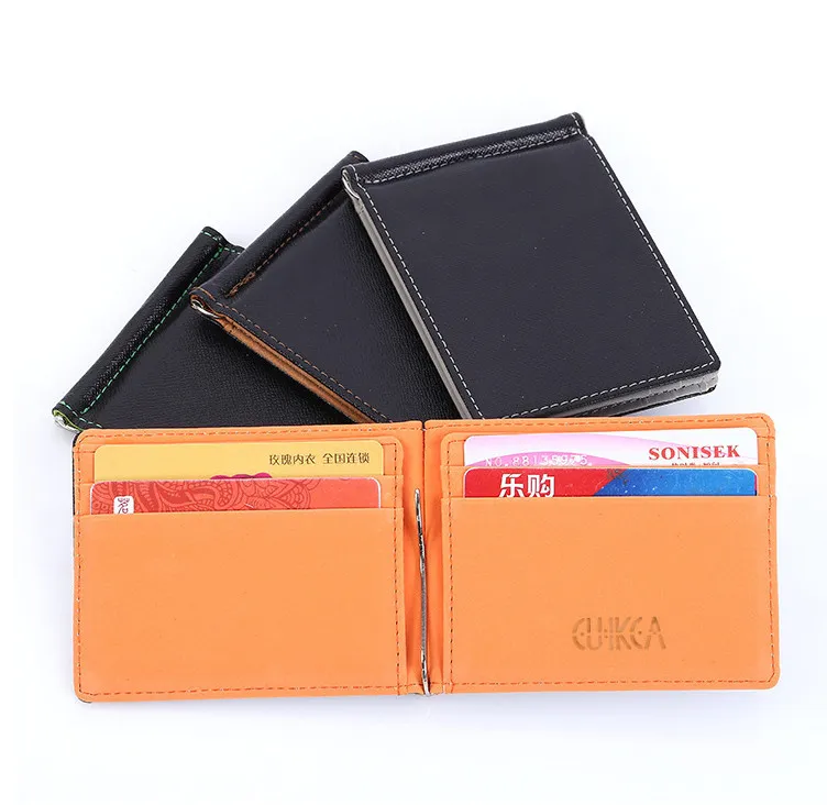 O novo Unisex Slim RFID Bloqueando Carteira De Couro Carteira De Bolso Compacto Bifold Frente Com Clipe De Dinheiro