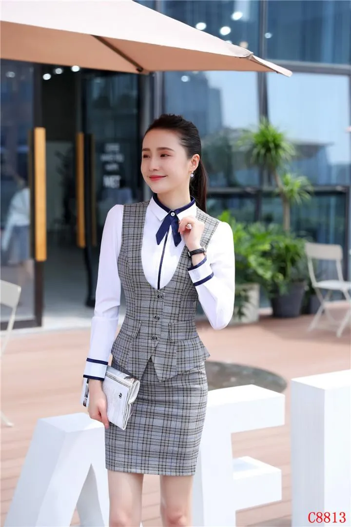Grey plaid skirt clearance vest