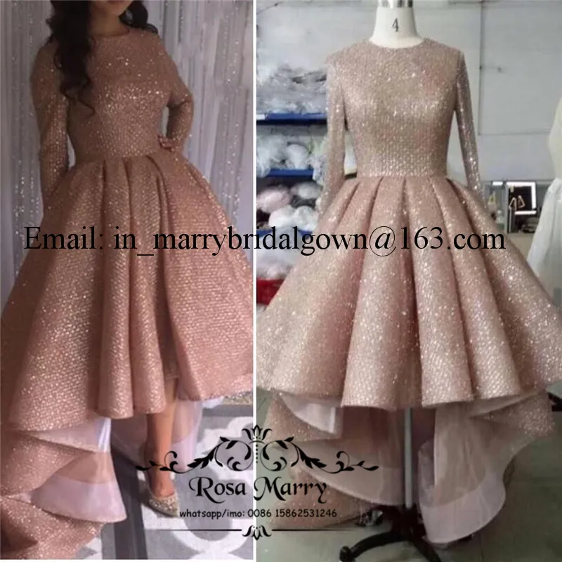 Rose Gold Sequined Plus Size Prom Dress with Long Sleeves and Hi-Lo Hemline  from Dhgate Prom Dresses - price 206.04