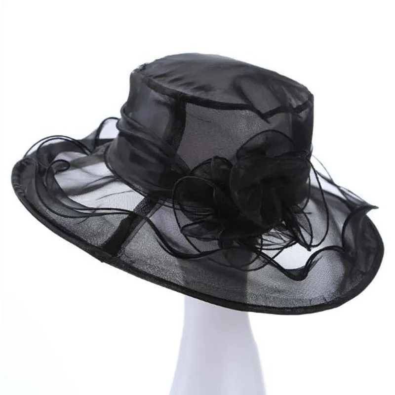 Women Church Sun Hat Wide Brim Cap Wedding Dress Tea Party Floral Beach Caps Summer Anti-Sun Hat