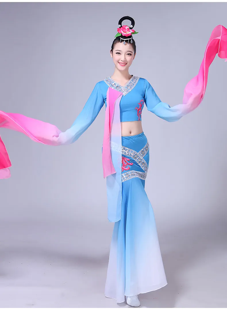 Chinês antigo trajes de dança de manga longa fada dançarina desgaste feminino estilo clássico indiano mulheres dança vestido de palco desempenho roupas