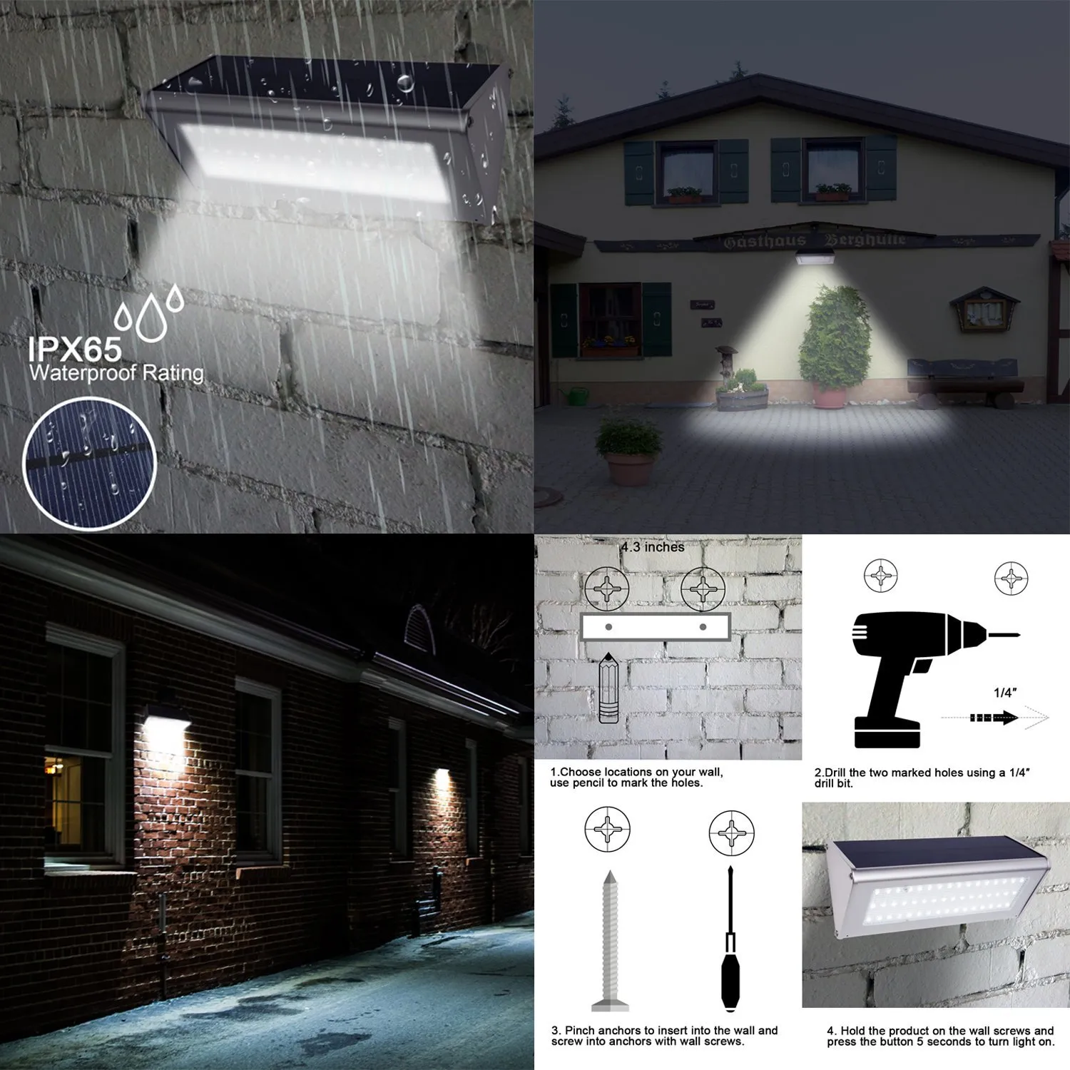 Solar Powered Lamps Outdoor Microwave Radar Sensor LED Wall Garden Lamp ABS+PC Cover 1000lm Waterproof Bulb