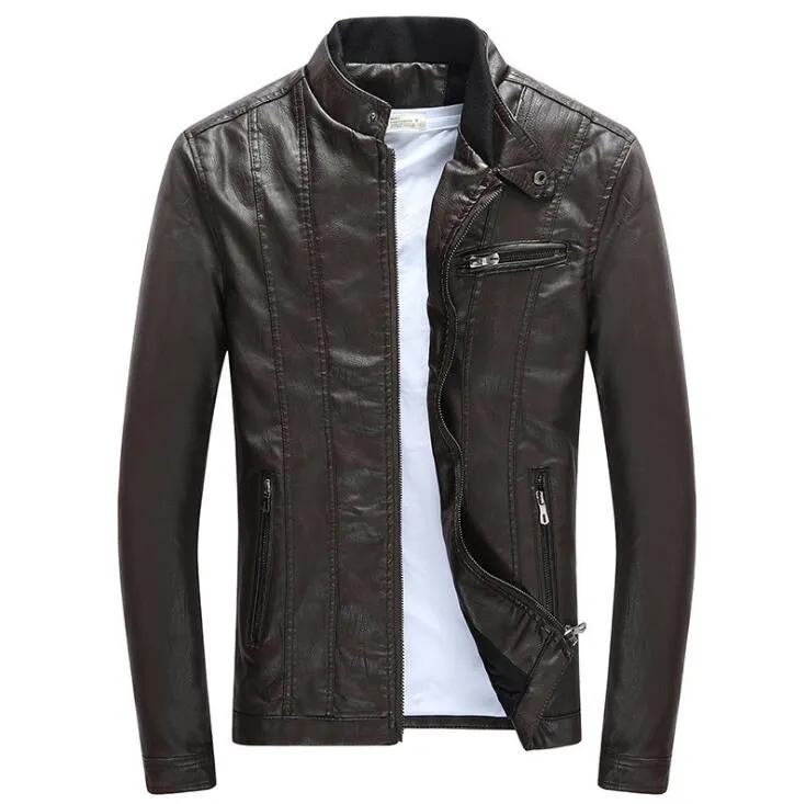 Spring Autumn Mens PU Leather Jackets Stand Collar Coats Male Motorcycle Slim Outerwear Mens Clothing