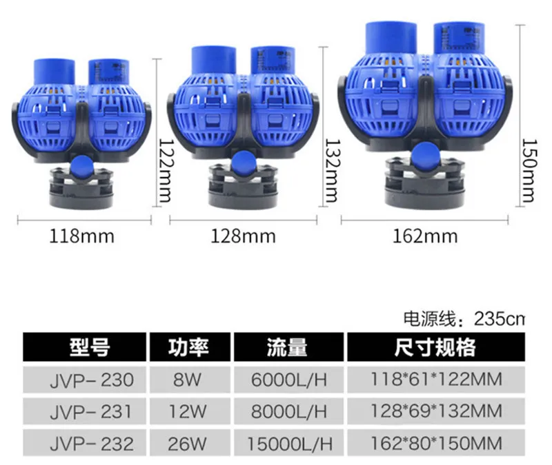 Ny ankomst Silent Sunsun JVP-serie Blå Aquarium Waver Maker Vattenpump Fisk Tank Cirkulation Pump Flow WaveMaker Powerhead Magnet Väska