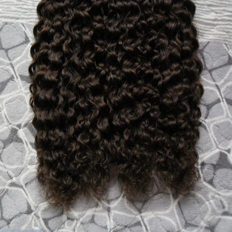 Obearbetad brasiliansk kinky lockig jungfru hår jag tips hår förlängning 200g / strängar prebonded mänskliga hårförlängningar # 2 mörkaste bruna
