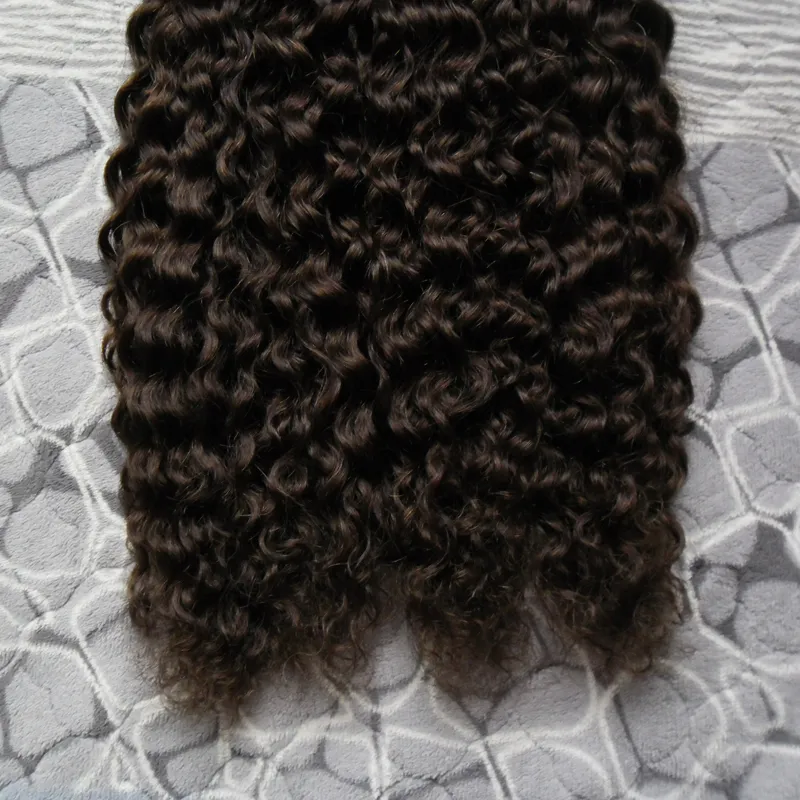 Extensions de cheveux brésiliens vierges crépus bouclés non transformés I Tip Extension de cheveux 200 brins Extensions de cheveux humains pré-collés 2 brun le plus foncé5021565