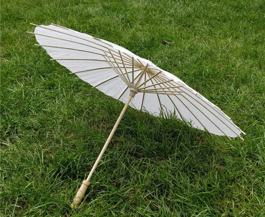 40 60cm Diameter China Japan Paper Umbrella Traditional Parasol Bamboo Frame Wooden Handle Wedding Parasols White Artificial Umbrellas