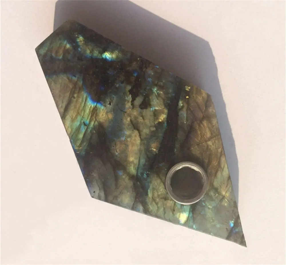 Natural quartz nice flash labradorite Crystal Smoking Pipe pentagonal strainer quartz stone tobacco pipe healing rhomboid point