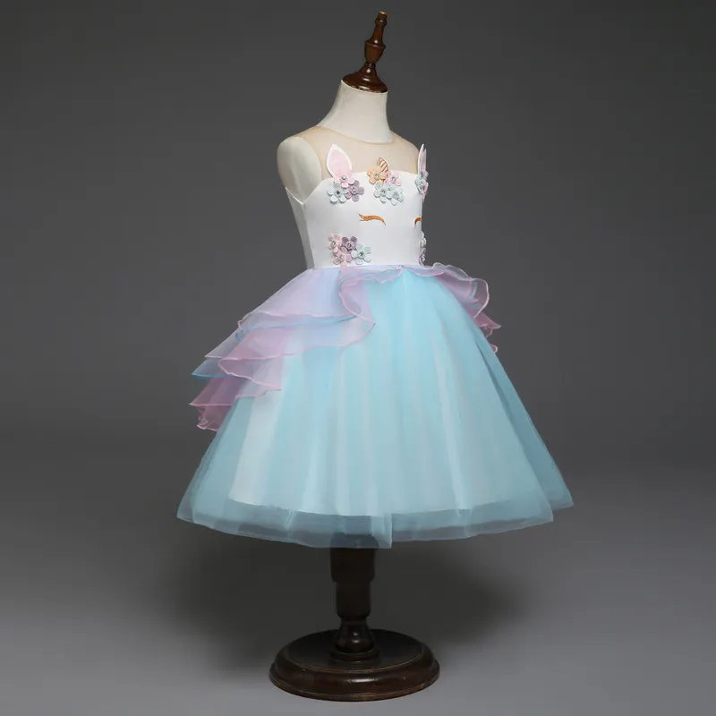 Vestido de niña unicornio falda tutú de gasa de los niños multicolores verano de la princesa del vestido del bebé princesa vestidos de fiesta