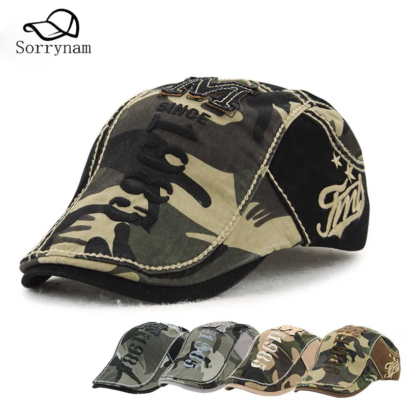 High Quality Camouflage Beret Cotton Cap outdoor For Men and Women Embroidery Letter Hat Adjustable Beret Cap