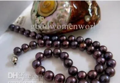 Nowa Fine Pearl Jewellry 18 '9-10mm Black Purple Akoya Pearls Naszyjnik 925S
