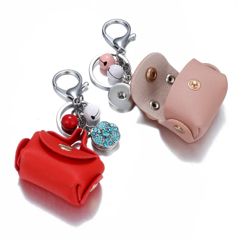 Mini Leather wallet alloy button pendant accessories Noosa button Jingle Bells Charms Car Key chain ladies children's Key Rings