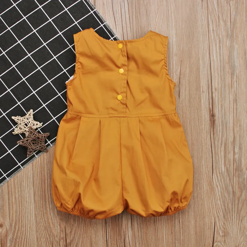 Lindo recém-nascido roupas de bebê meninas Romper Amarelo Outfits verão sem mangas Lace Romper macacão Sunsuit roupa do bebê da criança roupas 0-24M