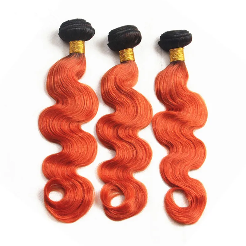 8a 저렴한 ombre malaysian Virgin Hair Bundles 1B 오렌지 검은 뿌리 바디 웨이브 옴브 사람 헤어 직조 확장 DHL 4921819