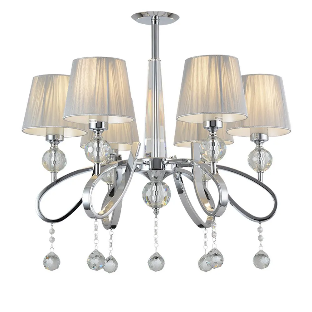 Cristal moderne Salon Lustre Lustre Chrome poli Chrome Chardeliers Tissu Salle à manger Restaurant Lampe suspendue