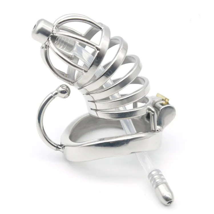 Male Chastity Devices Stainless Steel Cage Belt with Base Arc Ring Lock Cock Cages