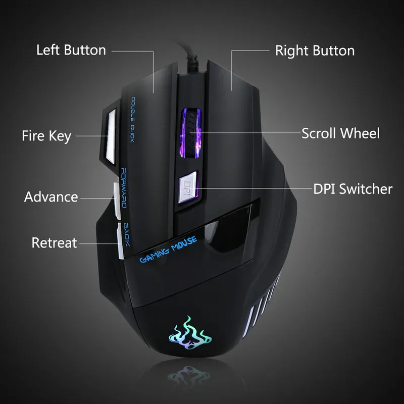 Новый A908 Mouse 5500 DPI красочный свет, излучающий профессиональные оптические механические проводные игровые кабельные мыши, бесплатная доставка.