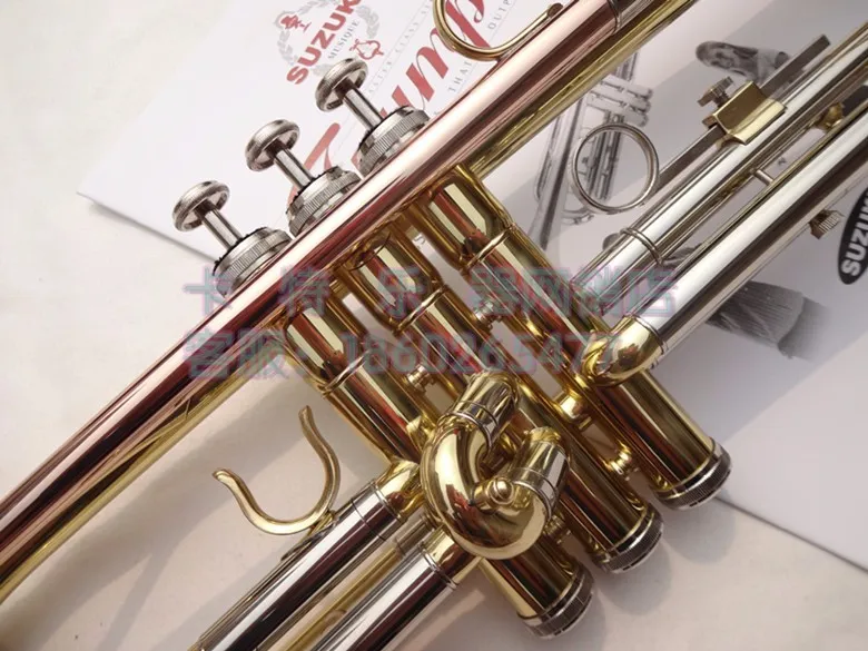 Suzuki trumpet guldlack och silverpläterade mässingsinstrument Högkvalitativa BB-trumpet Musikinstrument Trompeta med fall