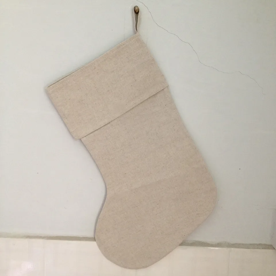 natural linen blank christmas stocking bag for gift decorative Xmas stocking bag top quality from factory decorative sock bags