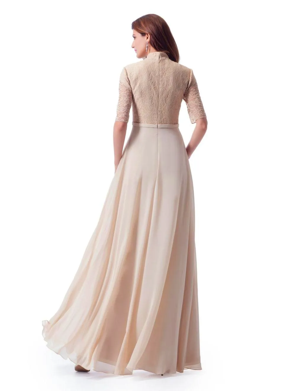 chinese dress ladies Wedtrend Women A Line High Neck Pleated Long Chiffon Bridesmaid Dress with Ruffles Formal Dress, Dusty Rose main image 1