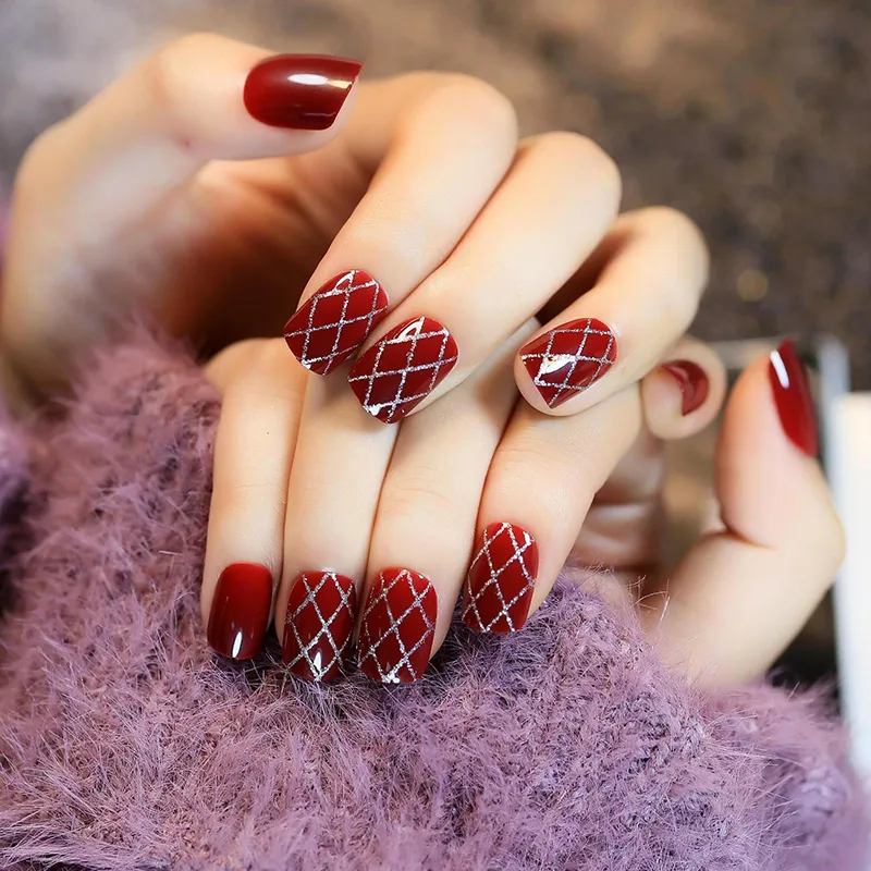 Red Bow and Silver Nail Art