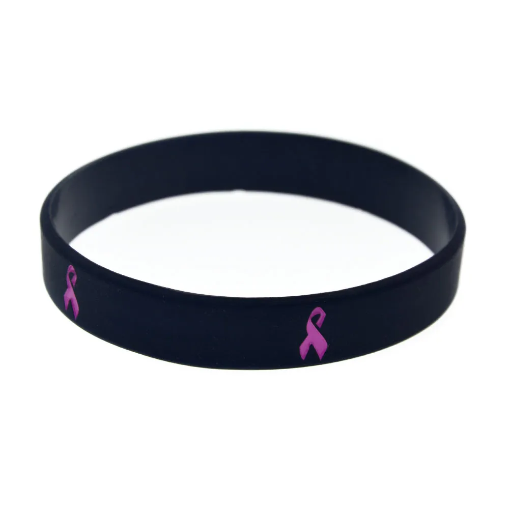 Cancer Ruban Logo Bracelet En Caoutchouc De Silicone Gravé et Rempli De Couleur Taille Adulte 3 Couleurs
