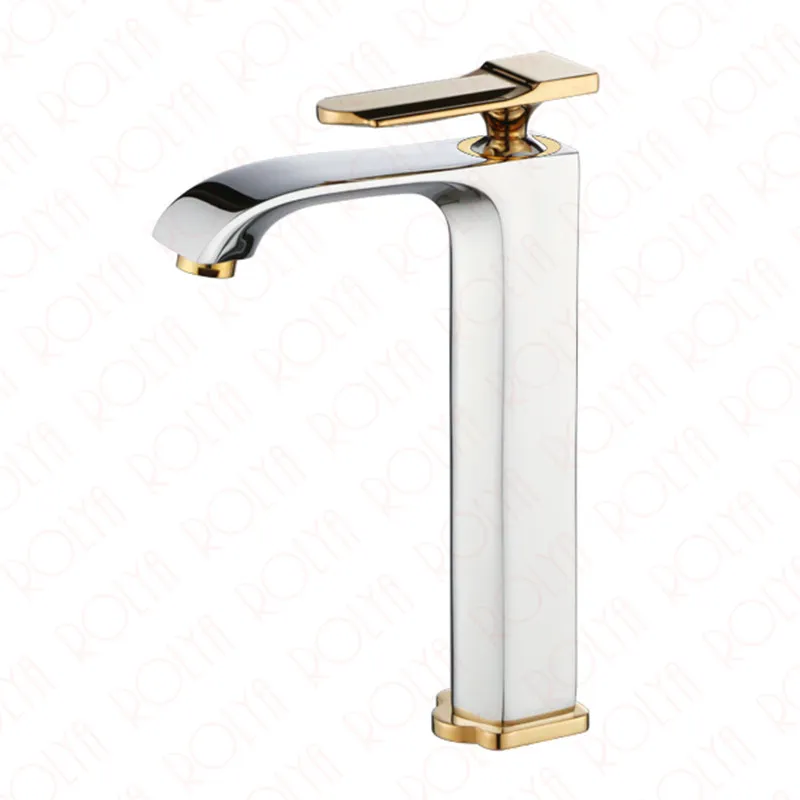 2018 Unikt patentdesign Singelhandtag Solid Brass Lyxig Guldplatta Högkroppsfartyg Sink Kran Tall Badrum Basin Mixer Kranar