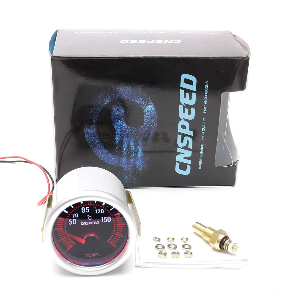 온도 센서가있는 Cnspeed 52mm 범용 LED 연기 Len 12V 오일 온도 게이지 미터