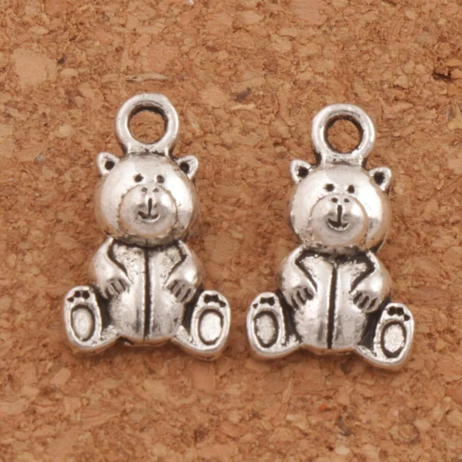 200PCs / parti sittande björn spacer charm pärlor antika silver hängen legering handgjorda smycken diy L070 10x15.7mm