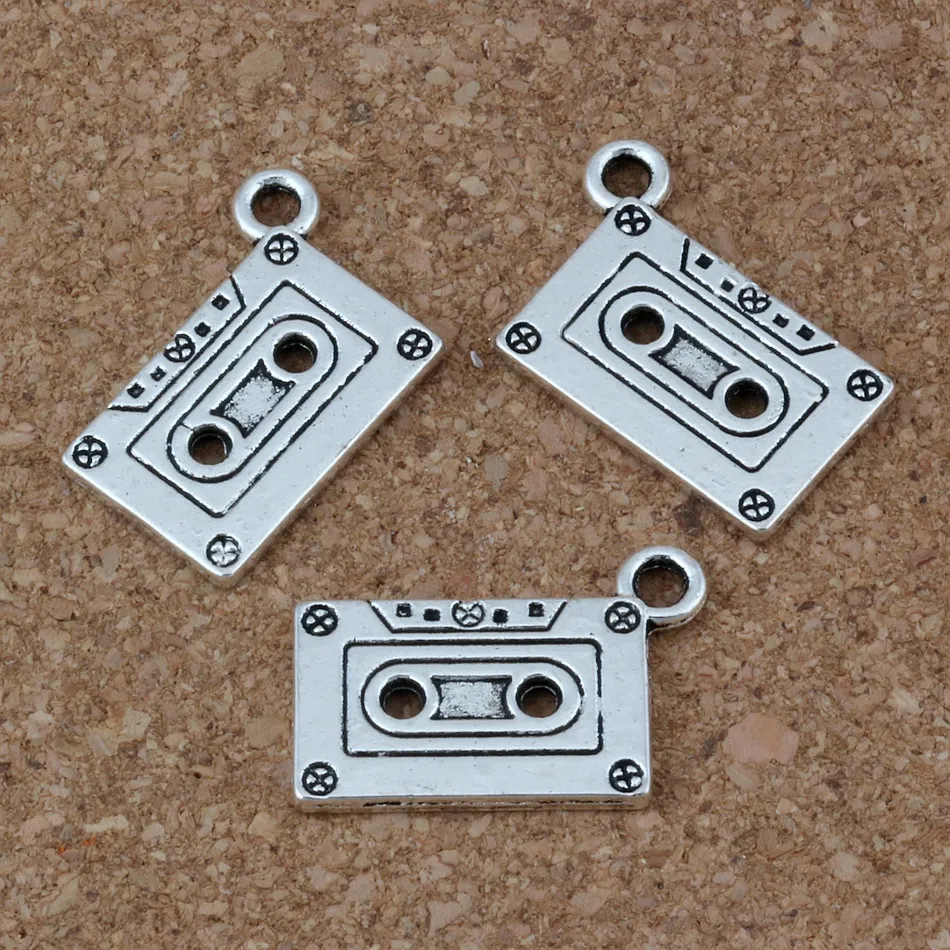 Cassette tape charms hangers voor sieraden maken armband ketting DIY accessoires 23x16mm antiek zilver 50 stks