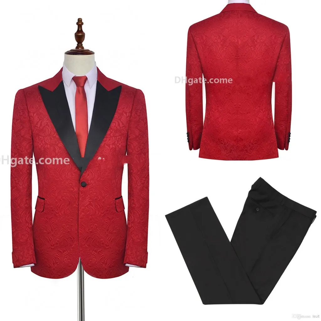 Выполненный на заказ Красный Пейсли жених смокинги остроконечные отворотом стороне вентиляционные мужчины партии жениха костюмы мужские деловые костюмы куртка+брюки+галстук нет; 26