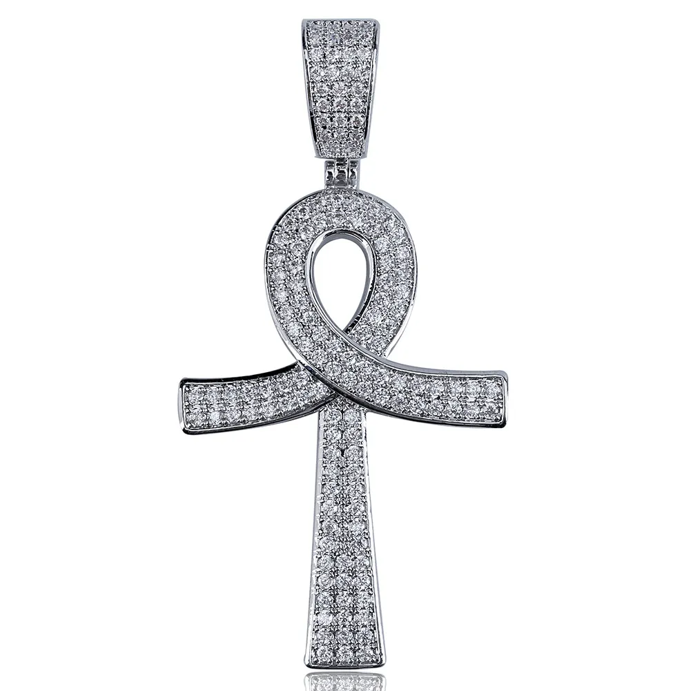 Collana di Hip Hop di nuovo modo di Ankh Croce d'argento placcato Colore ghiacciato fuori la pietra della CZ Uomini Gold Jewelry catena regalo