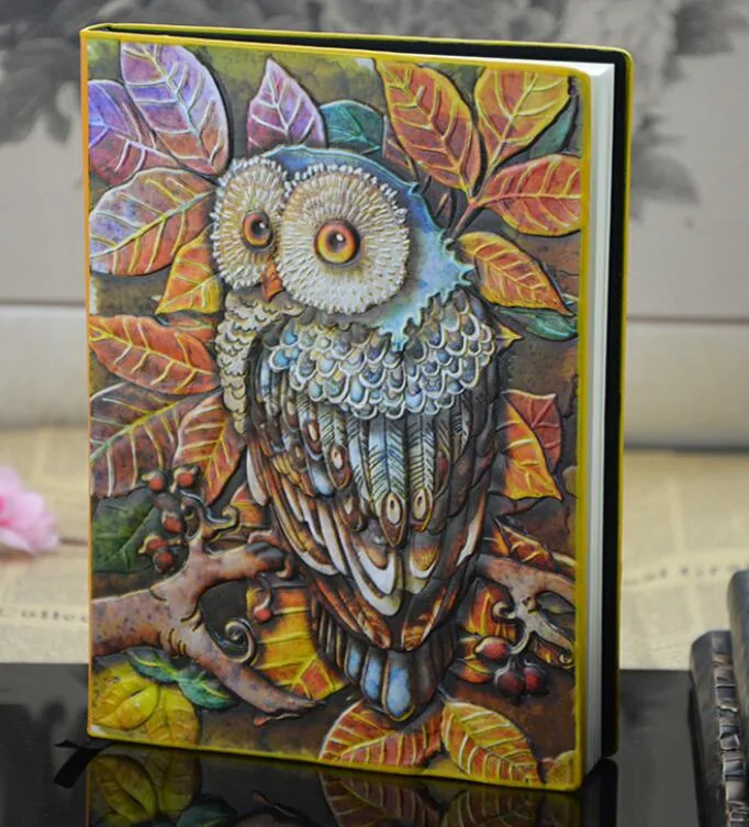 Vintage embossment owl notebooks stationery new design fashion student creative notebooks retro leather book Hard Copybook travel journal