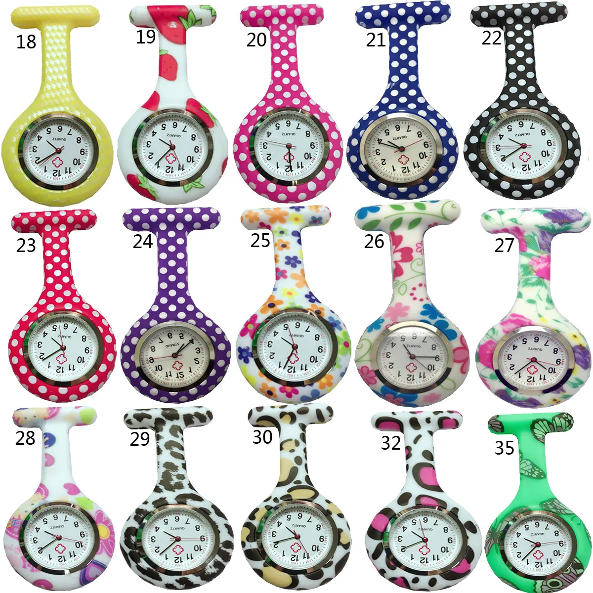 Commercio all'ingrosso 1000 pz/lotto Mix i New Nurse Fob Watch Spille Silicone Leopard Tunica Batterie Nurse Watch NW004