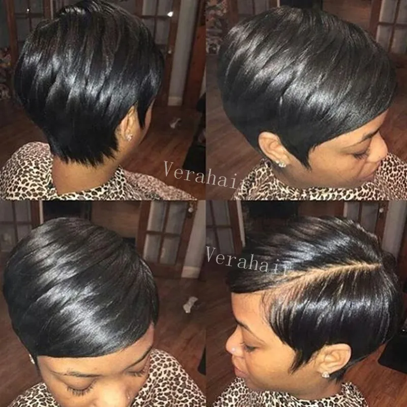 African American Celebrity Human Hair Pixie Cut Short Wig Natural Black Rihanna Cutnone lace front Wigs For Black Women