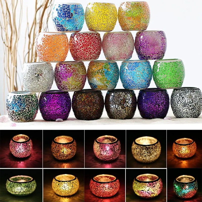 Crystal Mosaic Glass Candle Holder Candlestick Centerpieces för Alla hjärtans dag Bröllopsdekoration Candle Lantern Inte Candle WX9-319