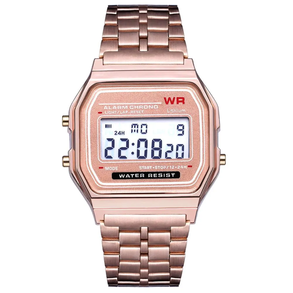 Fashion Men's Women's Digital Wristwatches Waterproof Metal Strap Alarm LED Stopwatch Stylish Watch Reloj Digital Hombre Mujer